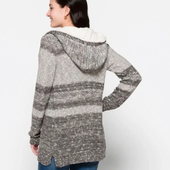 Lety and Me Hooded Cardigan Sweater Coat Gray And White Size S - Picture 2 of 4